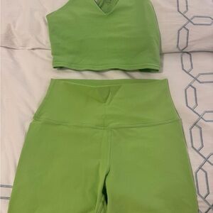 ALO Yoga Green Crop Top and Leggings Set